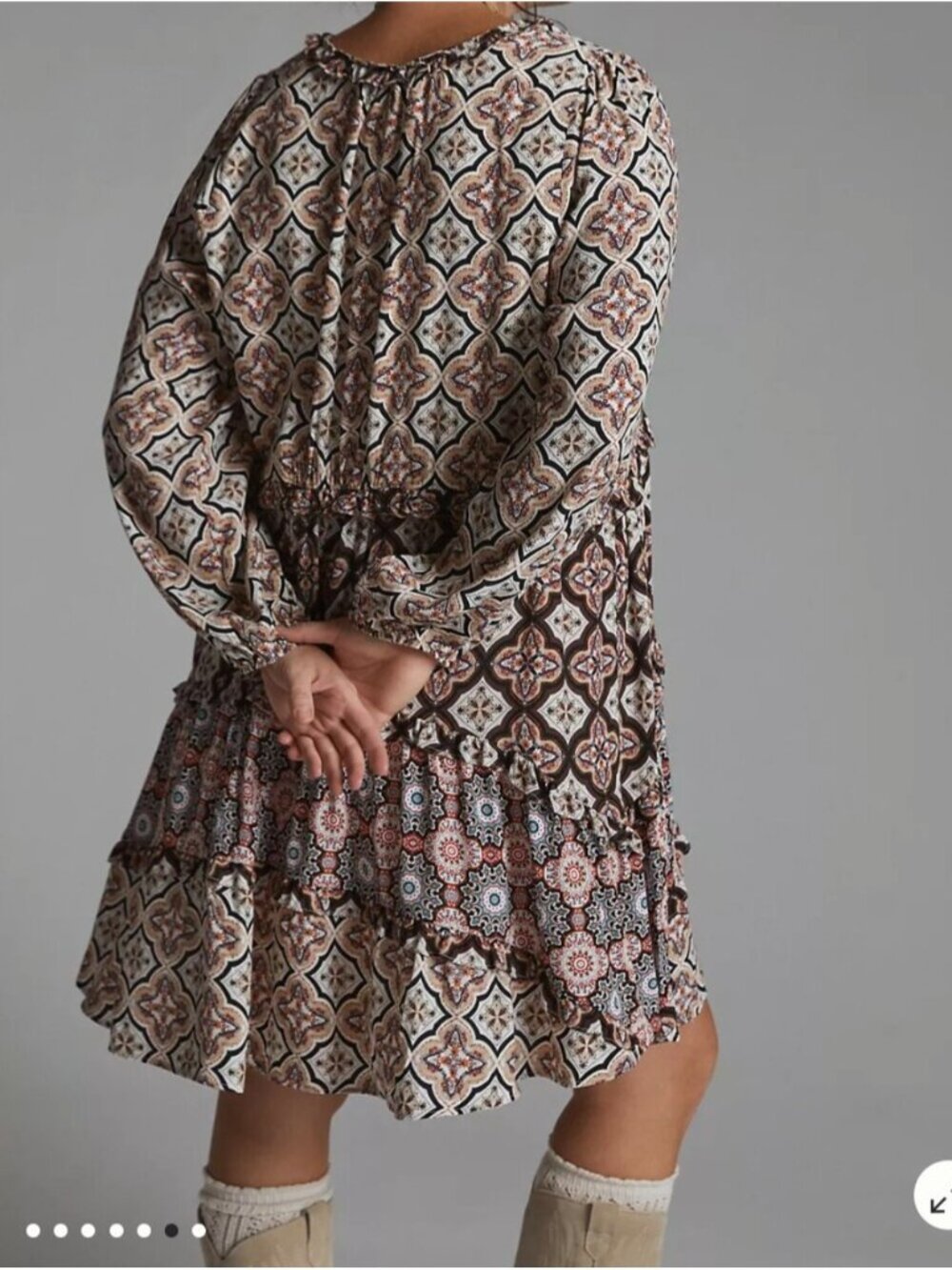 Anthropologie Tiered V-Neck Mini Dress Like new Loose boho Comfy Dress Size  L - Picture 15 of 16